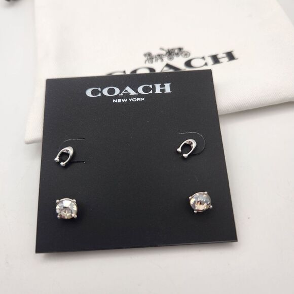Coach Signature C Stud Silver Earrings Two Pairs of earrings with Storage Bag - Picture 3 of 4